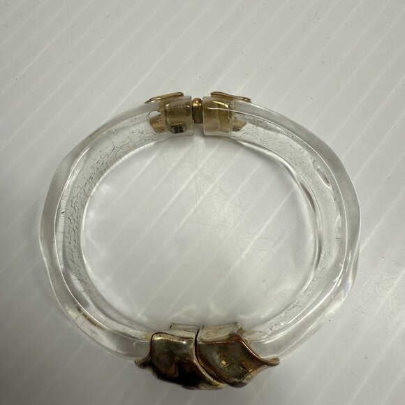 Alexis Bittar Molten Lucite Gold Hinged Cuff Bracelet Clear Transparent Statemen - Picture 5 of 6